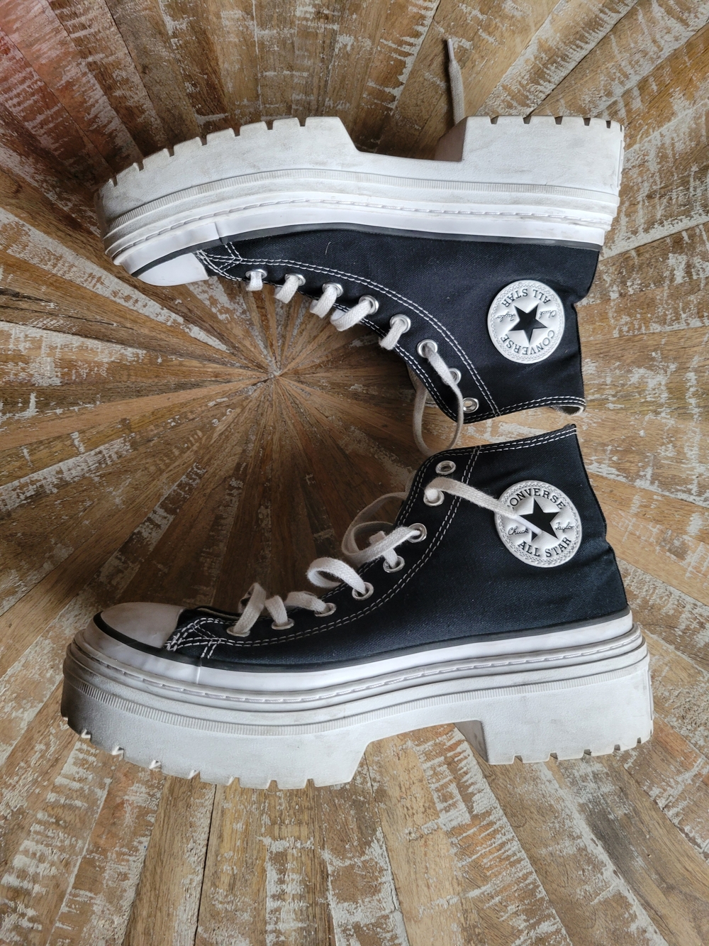 Converse Black Canvas Lace-Up Platform High-Top Boots with White Soles